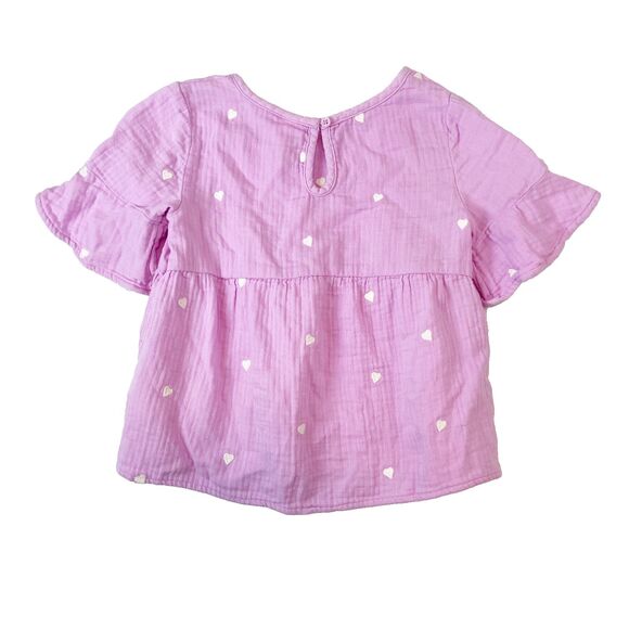 Cat & Jack Top Girls M (8) Purple Embroidered Hearts‎ Gauzy Ruffle Sleeve Cotton - Picture 2 of 5